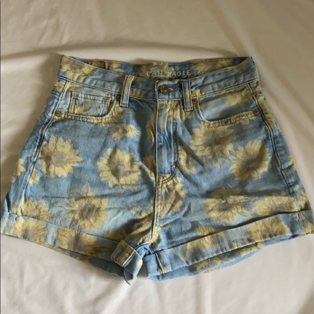AE sunflower denim mom shorts